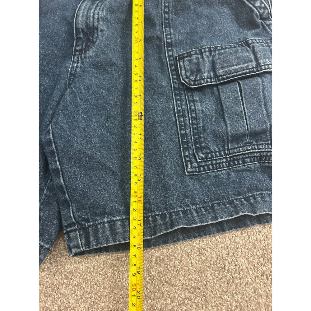 VTG Savane Cargo Shorts Mens 38 Dark Blue Denim Excellent Elastic Waist Utility